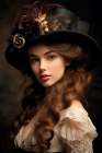 1890s female fashion model in hat and white lace. AI Generated. Art Print